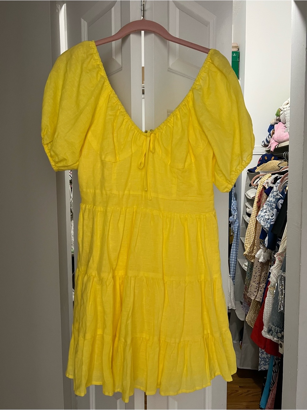 Chelsea & Violet Bright Yellow Puff-Sleeve Tiered Dress